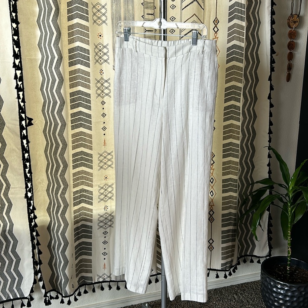 Rachel Zoe Cream Pinstripe Straight Leg Pants 8